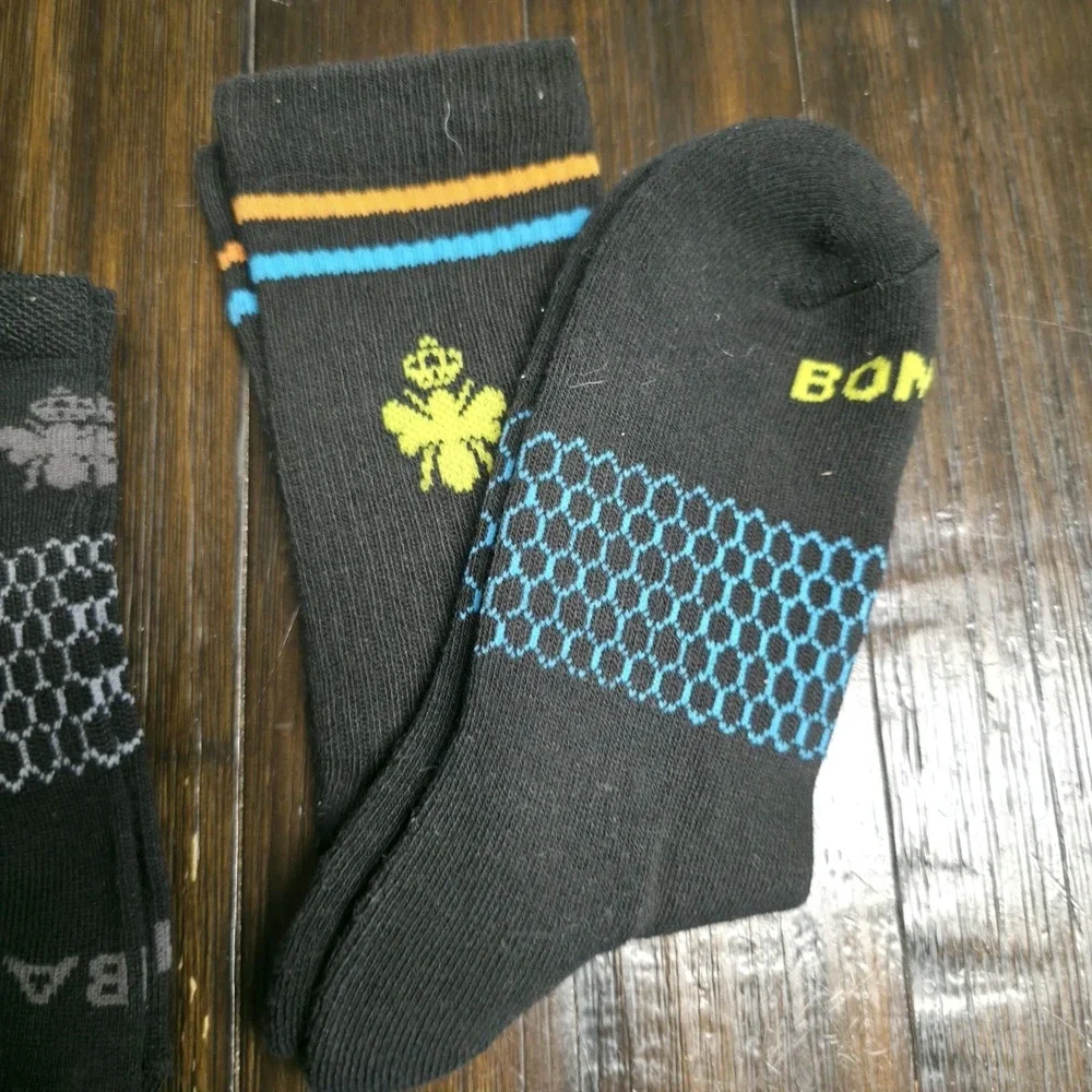 Bombas Socks 3 Pairs Black Ankle Calf Honeycomb Arch Support Bee Logo Sz Medium